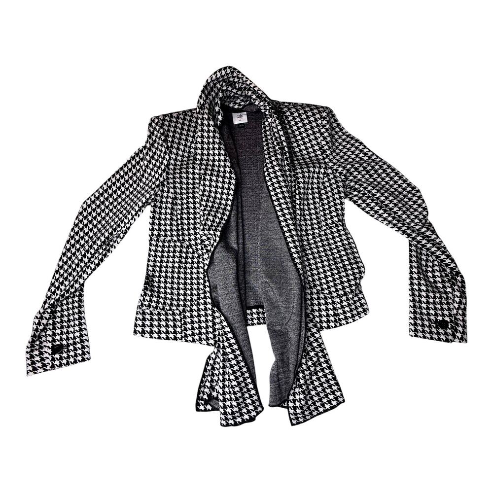 Cabi Houndstooth Blazer Jacket XS Black White Check Scarf Neck Open Suit Coat